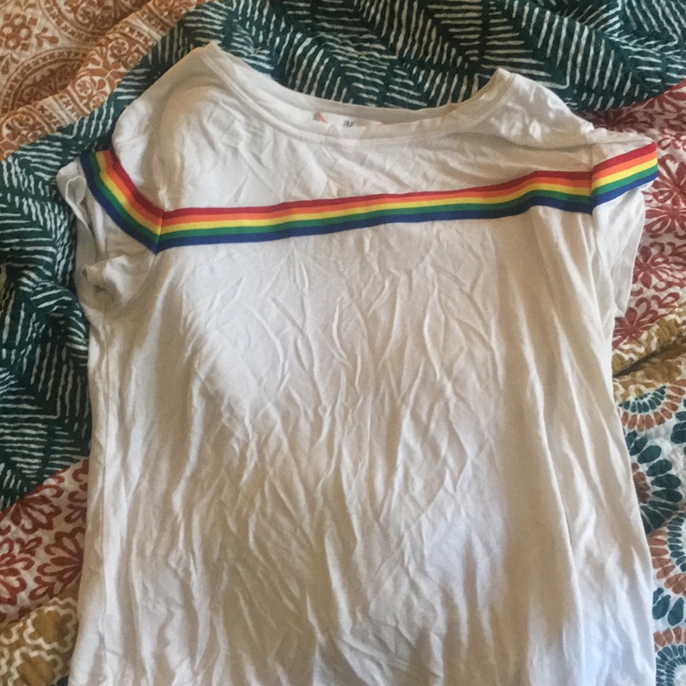 White Shirt with Rainbow Stripe